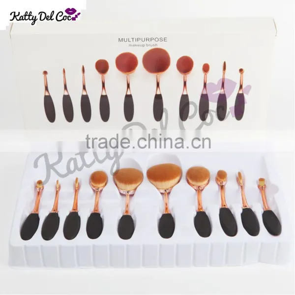 10pcs Rose Gold Oval Makeup Brush Set High Qualtiy With Package Supplier's Choice photo-2