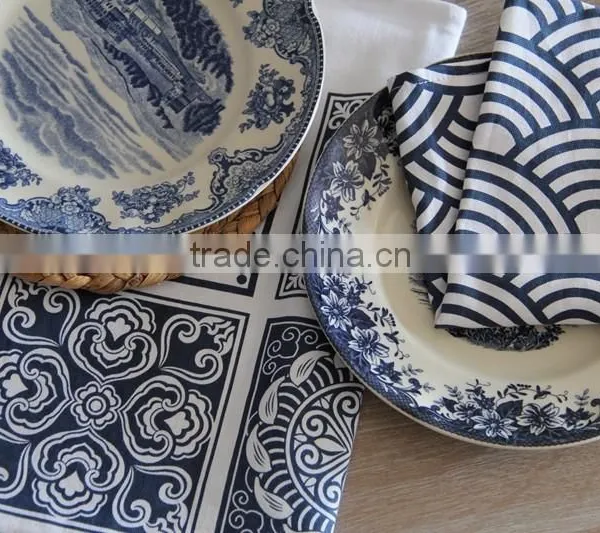 Chinese Porcelain Style Tea Towel Parttern Printed Kitchen Towel Cotton Dish Towel photo-2