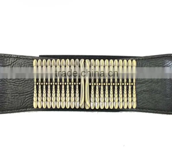 Ladies New Fashion Black Elastic PU Ribbon Waist Belt photo-3