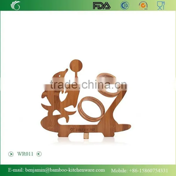 WR002/100% Bamboo Material Hot Sale Dolphin Shaped Bamboo Red Wine Rack photo-2