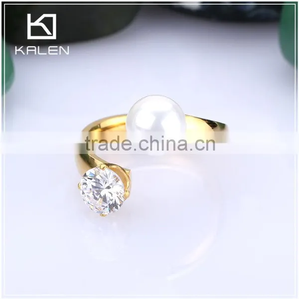 Cheap Hot Sale Pearl and Rhinestone Design Stainless Steel Fashion Rings for Girls photo-4