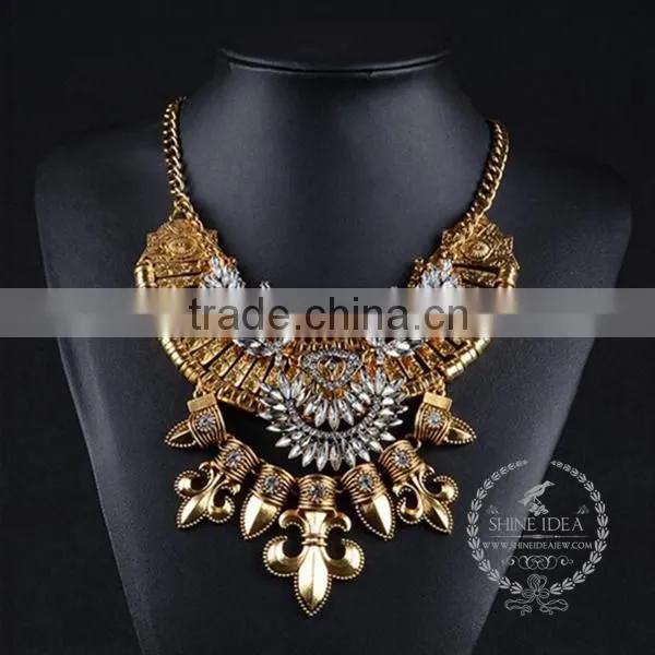 High Quality Vintage Acrylic Rhinestone Chunky Statement Necklace Tin Alloy Fashion Women Pendant Necklace 6390098 photo-4