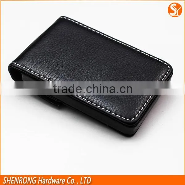 Vertical Black PU Leather Credit Card Holder With Magnetic Button Closure and Embossing LOGO photo-4