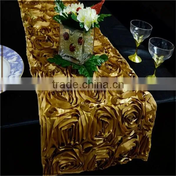 Unique Quilted Rosette Fabric Wedding Hessian Table Runners photo-2