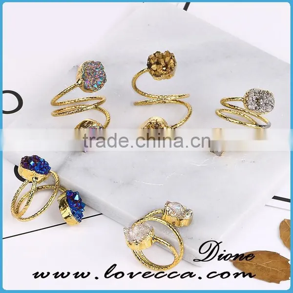 Women Jewelry Shinning Nature Druzy Agate Cluster Rings photo-5