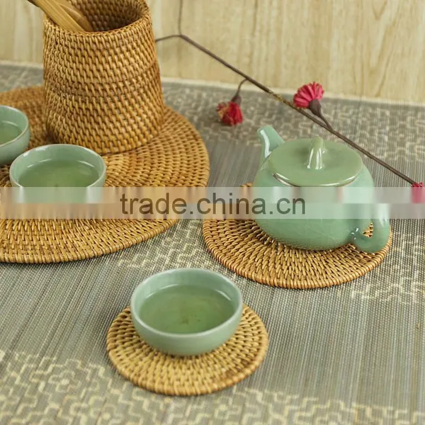 Round Rattan Coasters With Holder (Set of 6) / Rattan Platemat photo-3