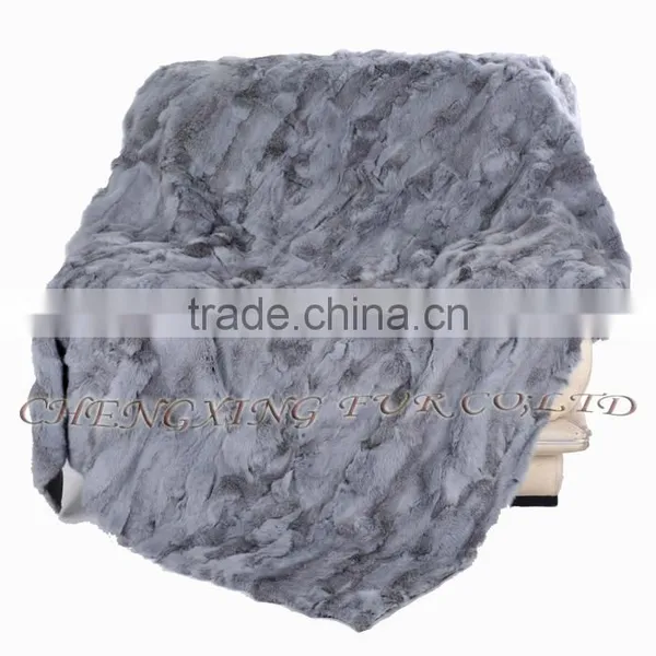 CX-D-11F Blue Patchwork Winter Genuine Rabbit Fur Fashion Rugs Throw photo-3