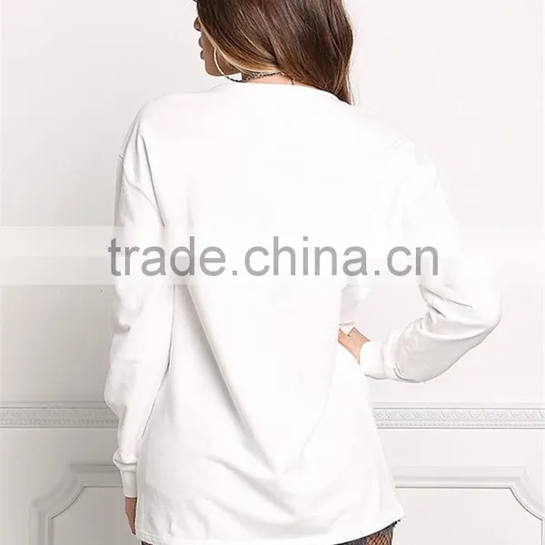 MGOO New Arrival Customized Spring Terry Sweater Tops Plain White Boyfriend Oversized Loose 100 Cotton Brushed Long Sleeves photo-5