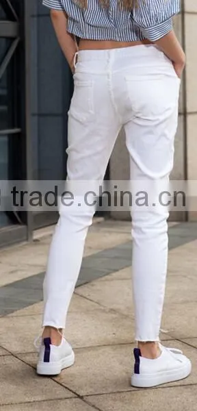 Runwaylover EY0621P Custom Newest Fashion Stretch White Holes Denim Jeans Women Negotiate Price photo-3