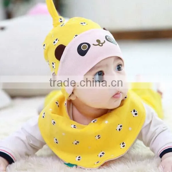 Unique Lovely Panda Pattern Cotton Infant Hat With Bibs photo-4