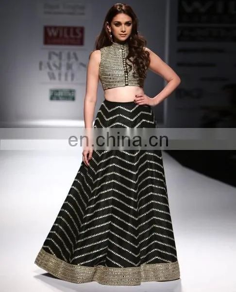 Black Lengha Set With Embroidered Choli