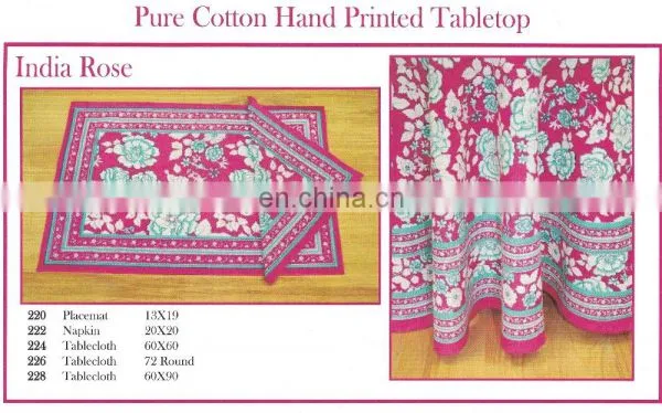 INDIAN HAND BLOCK PRINTED TABLE CLOTH , Napkin & Placemats