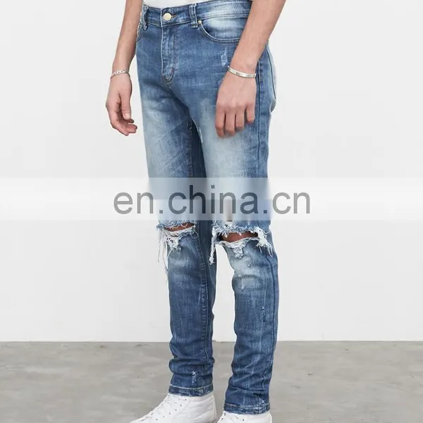 DiZNEW OEM Custom USA 98%cotton Skinny Blue Ripped Jeans Men photo-5