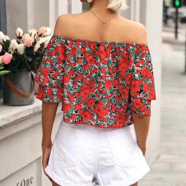 New One-shoulder Print Top photo-4