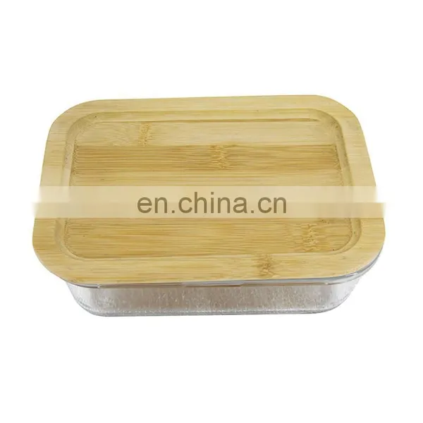 Healthy Set of 2 Squared Glass Lunch Bowl Storage Container With Sealed Bamboo Lid
