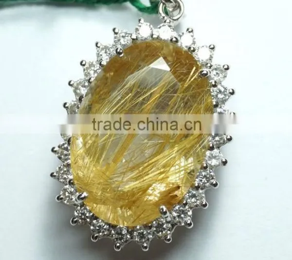 Golden Rutile Quartz 925 Sterling Silver Pendants photo-4