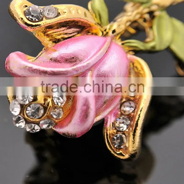 Fashion Elegant Pink Rose Crystal Flower Small Scarf Ring Brooch photo-3