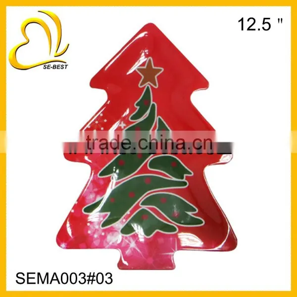 Full Decal Printing X-MAS Tree Shape Melamine Dish, Tree Shape Melamine Plate