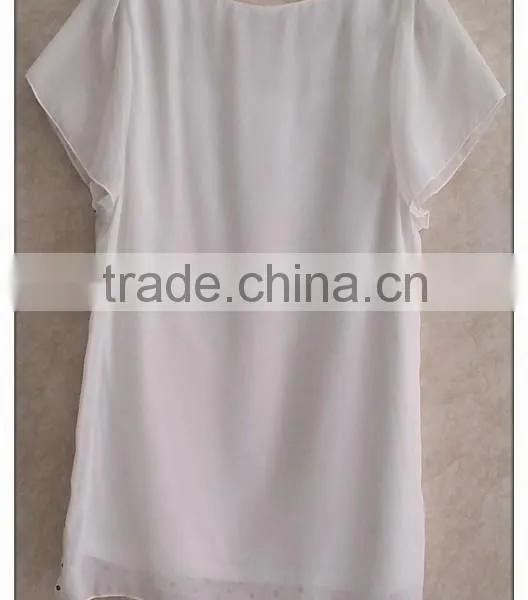 Simple Wave Point Chiffon T-shirt O-neck Girls T-shirt photo-4