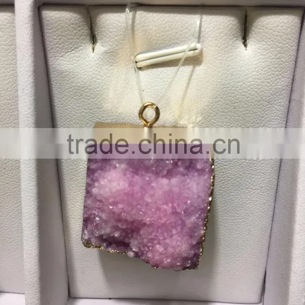 Druzy Quartz Natural Stone Irregular 18K Gold Plated Raw Stone Pendant Necklace For Women Quartz Necklace photo-4