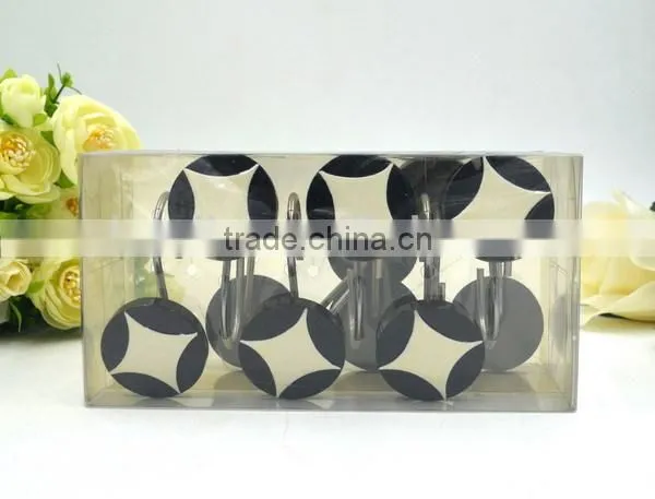 Round Black Pattern Polyresin Shower Curtain Hooks photo-4