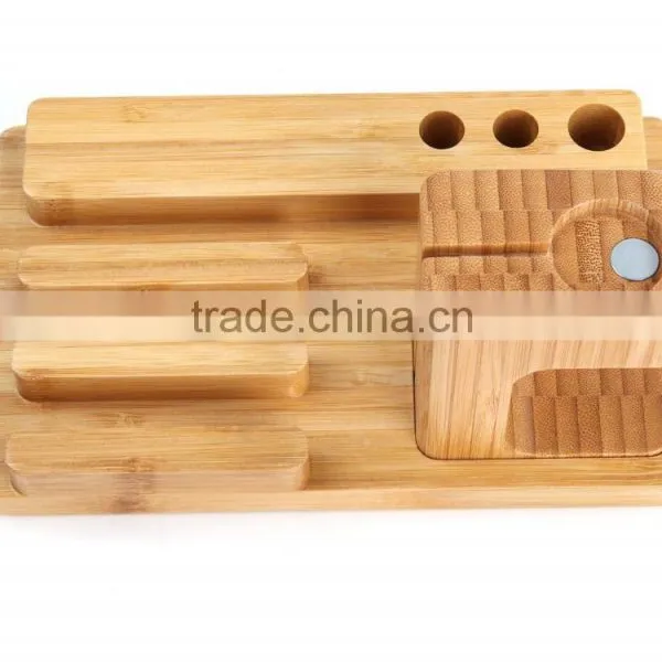Keno Bamboo Dual Charging Stand Cradle With Pen Holder for Apple Watch, for IPhone for IPad photo-6