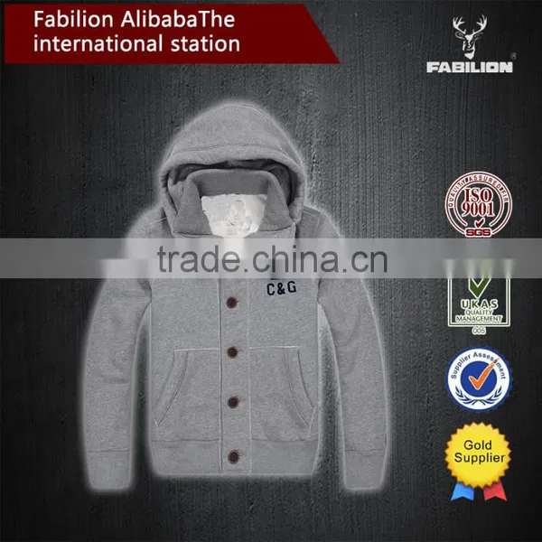 Slim Hooded Hedging Buttons Embroidered Velvet Warm for 100% Cotton Hoodie photo-2