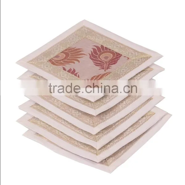 Indian Silk Table Runner With 6 Place Mats & 6 Coaster in White Color Size 16*62 photo-3