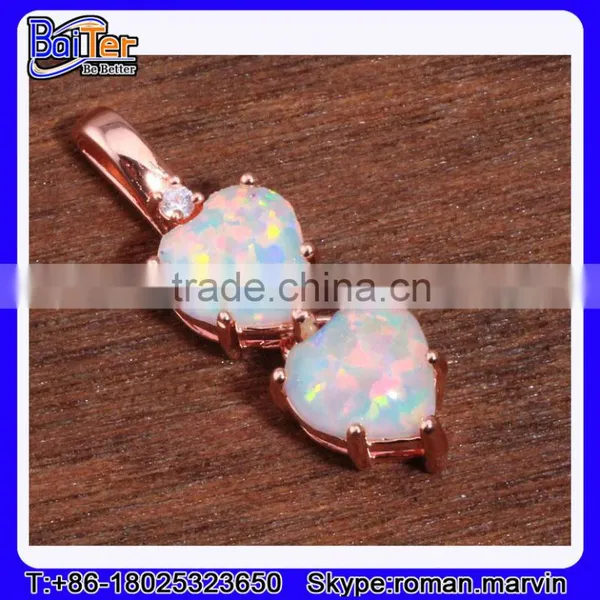 Custom Lab Created Double Heart 925 Sterling Silver Red Fire Opal Pendant Wholesale photo-5