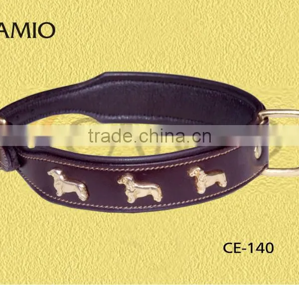 CE 140 Leather Dog Collar Padded With Brass Dogs