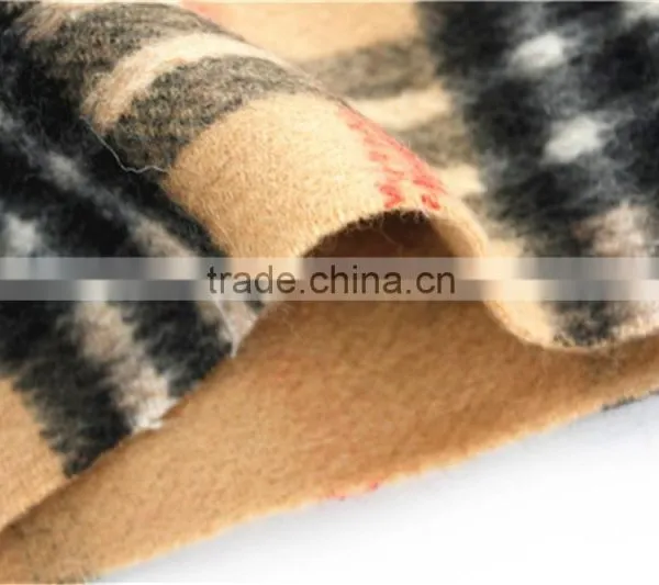 Camel Yarn Dyed Checked Double Faced Plain Wool Scarf With Fringe photo-4