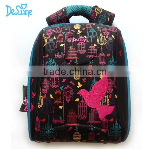 Top quality kids beautiful bird school backpack bags for girls