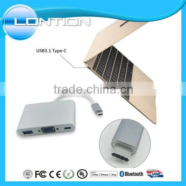USB-C Hub Digital av Multiport Adapter Type c to Usb3.0 + Vga + Type c Adapter For Apple Macbook 12" & LENOVO ZUK Z1 OTG Nexus 6 photo-2