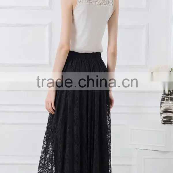 OEM Cheap Price Metalic Lace Suits Designs Tank Tops With Lace Maxi Skirt Black Woman Casual Wear photo-3