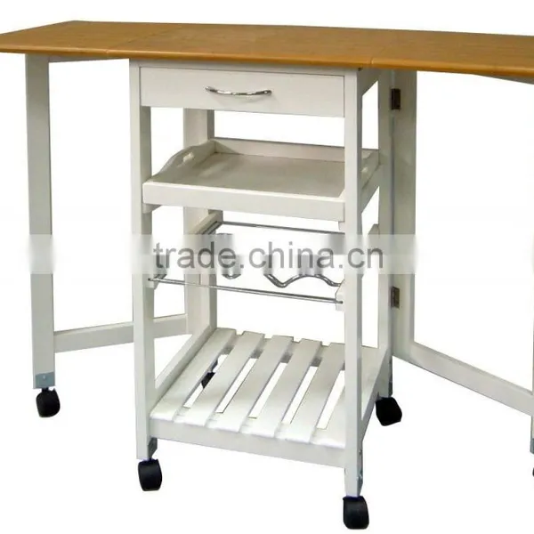 Multifunction Bamboo Kitchen Vegetable Trolley With Drawer and Basket photo-5