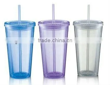 Double Wall Plastic Mug With Straw