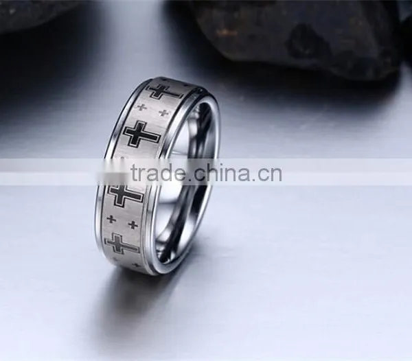 8 mm Cross Band Silver Color Tungsten Carbide Ring photo-4
