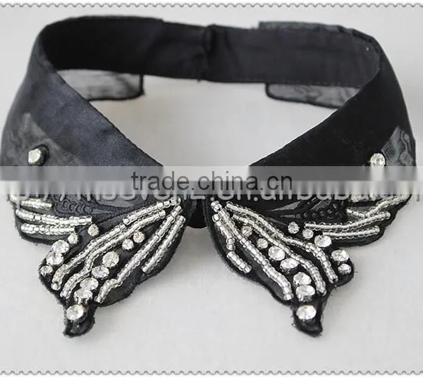Crystal Beaded Black Flower Necklace, Knitted Flower Collar With Beaded for Garments photo-6