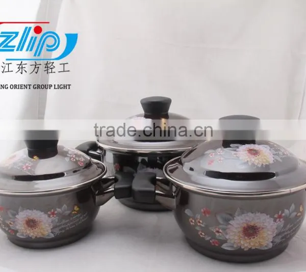 The Best Quality 3 Pcs Enamel Casserole With Metal Cover Beautiful Decal photo-4