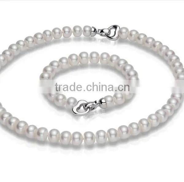 7-8 mm White Button Freshwater Pearl Necklace and Bracelet Sets photo-2
