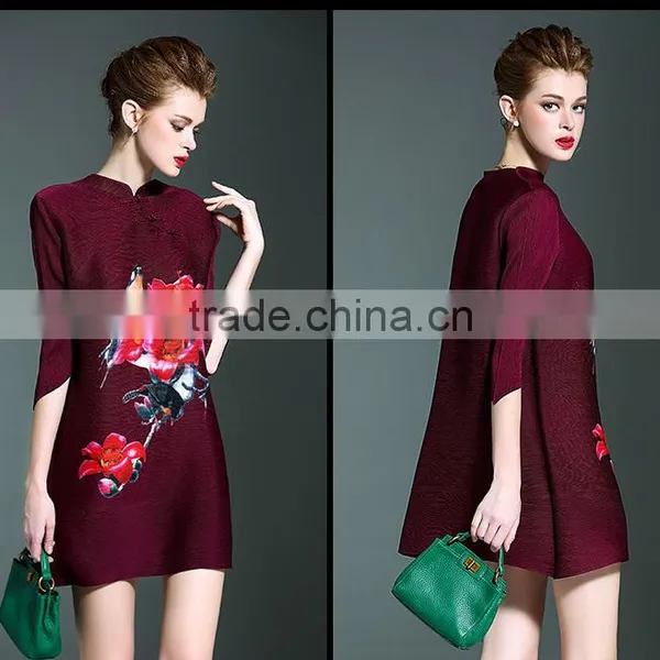 Fashion Woman Pleat Mandarin Collar Chinese Dresses photo-4