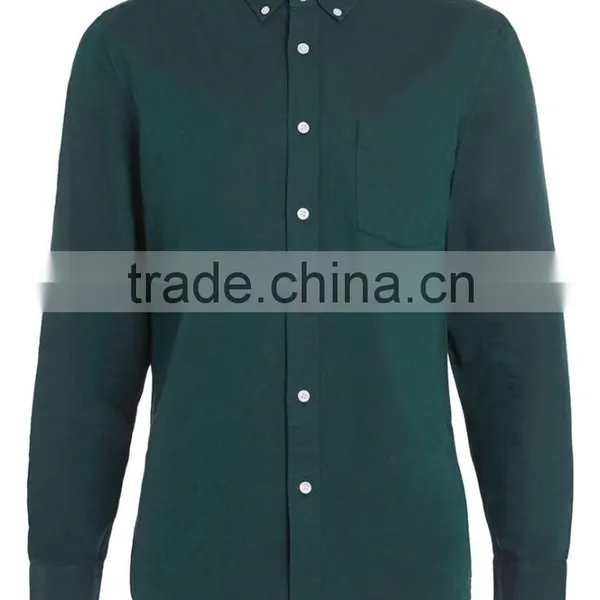 Dark Green Oxford Long Sleeve Casual Shirt photo-4