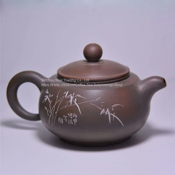 Antique Short Mouth Bamboo Hand Painted Pottery Ceramic Tea Pot
