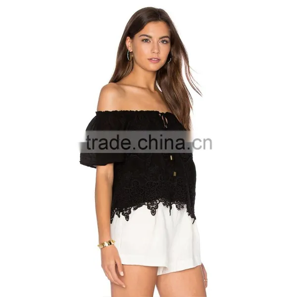 Ladies Black Lace Blouse Image Image Off Shoulder Style photo-2