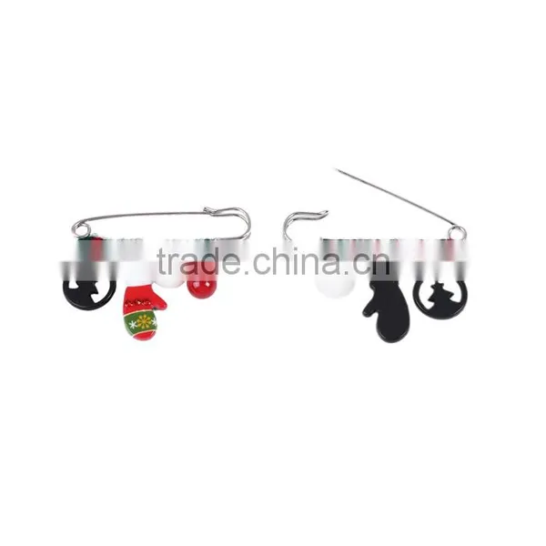 Resin Pin Brooches Glove Christmas Tree Silver Tone Multicolor Red Rhinestone Bulk Brooch photo-3