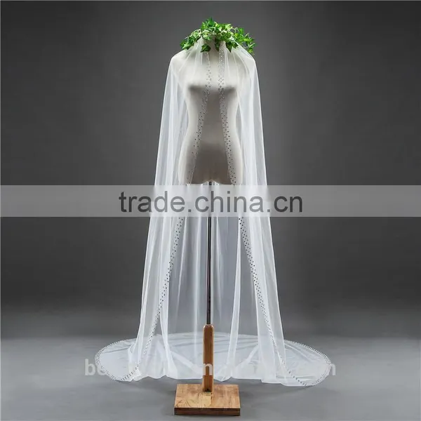 2017 Wholesale Wholesale White Wedding Lace Bridal Veils Long Tulle Veils HL01 photo-4