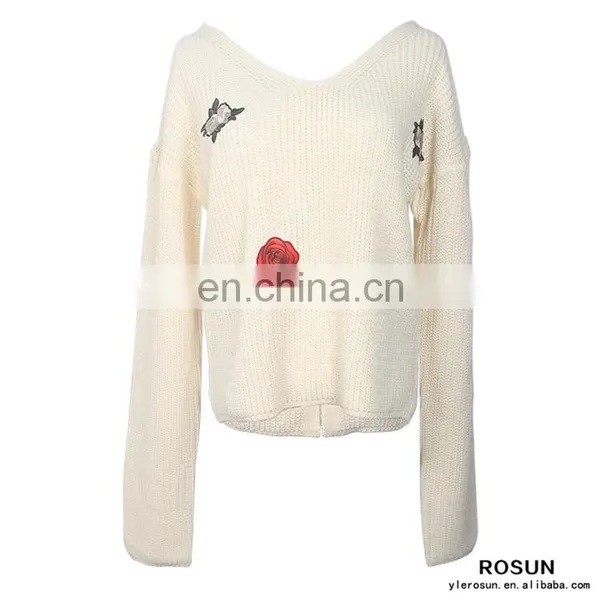 Custom Clothing Manufacturers Wholesale Price Latest Design Flower Pattern Sweater as Cheap Girls Top With Embroidery Patch photo-6