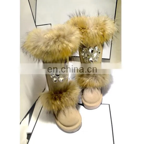 Aidocrystal Warm Ladies Suede Boots Fashion Rhinestone Shoes 2016 Winter Woman Fur Boots photo-2
