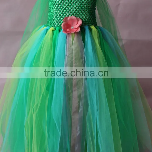 New Elsa Dress With Cape Fabric Green Color Tulle Tutu Dress photo-5