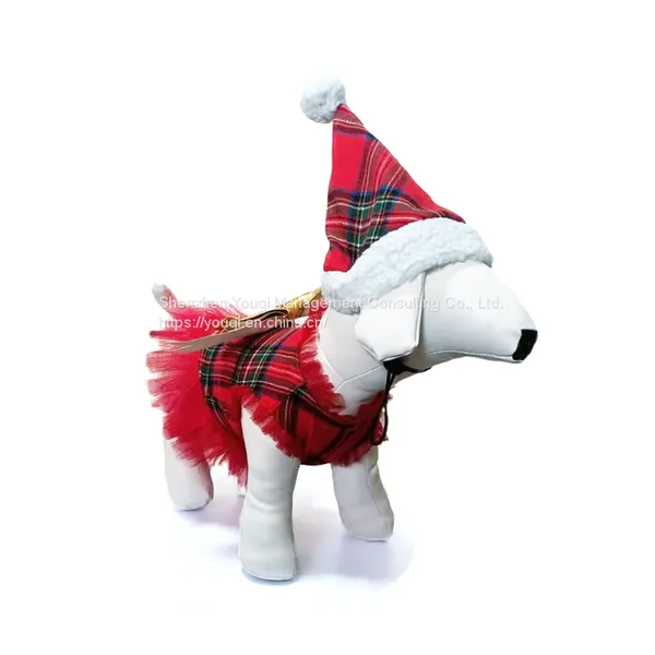 Lace Dog Dress/ Red Plaid Skirt Lace Dog Dress/ Dog Festival Dress/ photo-2